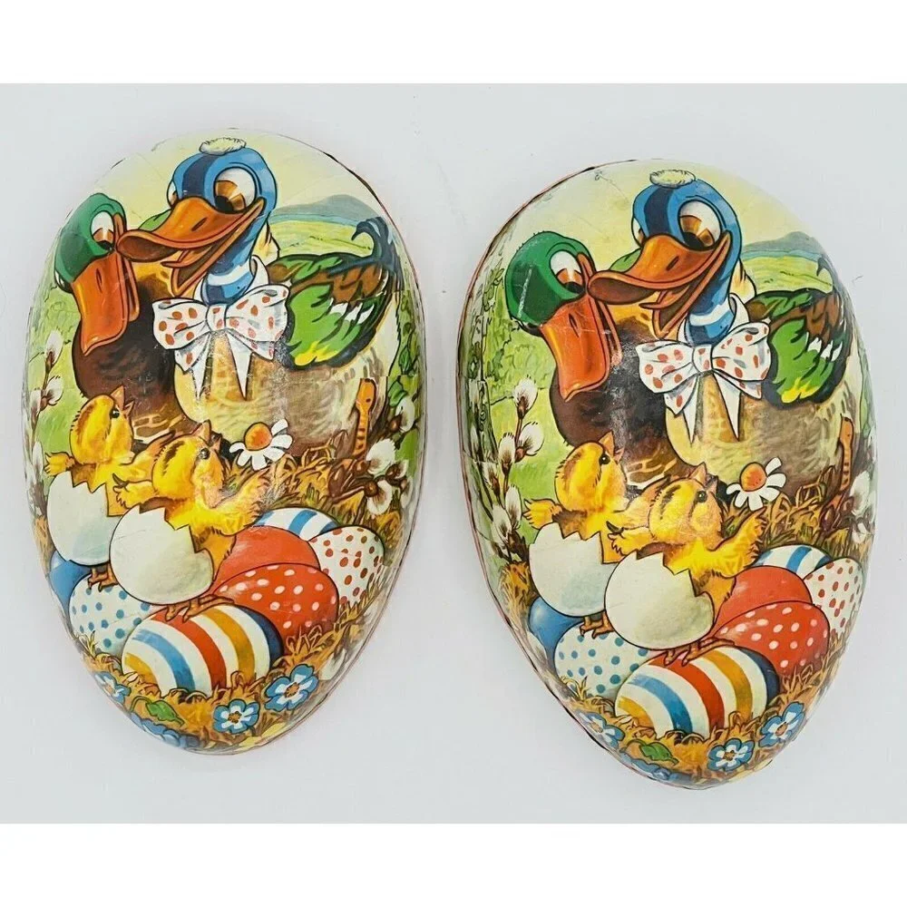 Large Vintage Paper Machet Easter Egg Candy Box Mallard Ducks Western Germany